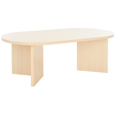 Natural Wood Oval Coffee Table with V-Shaped Base