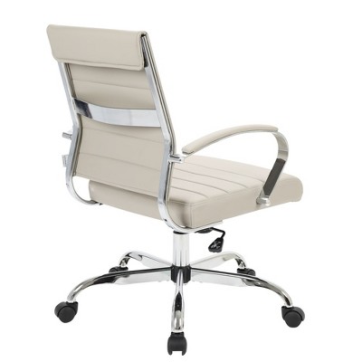 Mid-Century Tan Leather High-Back Swivel Office Chair