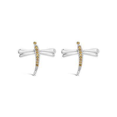 Haus of Brilliance Silver Yellow Diamond Accent Dragonfly Stud Earrings