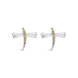 Haus of Brilliance Silver Yellow Diamond Accent Dragonfly Stud Earrings - 1 of 4
