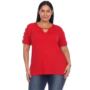 Plus Size Keyhole Neck Cutout Short Sleeve Top - White Mark - 1 of 4
