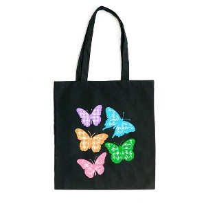 City Creek Prints Checkered Butterflies Canvas Tote Bag - 15x16 - Black - 1 of 2
