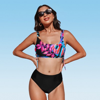 Women's Leaf Drawstring High Waisted Bikini Sets Swimsuit - Cupshe
