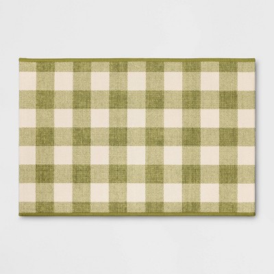 2'x3' Washable Plaid Gingham Harvest Scatter Woven Accent Rug Green - Room Essentials™