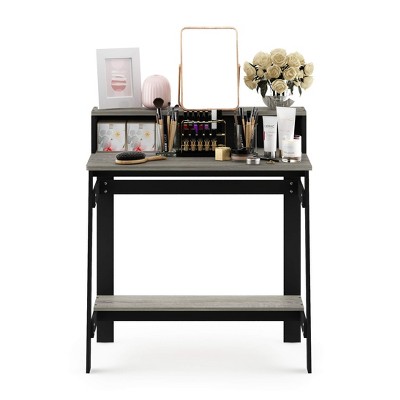 French Oak Grey A-Frame Desk with Hutch and Drawer