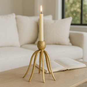Decorative Candle Holder with Sculptural Octopus Base - Unique Tabletop Candle Holder for Dining Room, Shelf Decor, or Entryway Accent - 1 of 4