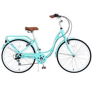Okak 24/26IN Ladies Cruiser Bicycle with Steel Frame, Womens Bike with Rear Back Rack and 7 Speed System, Girls Bike for Teens and Adults - 1 of 4