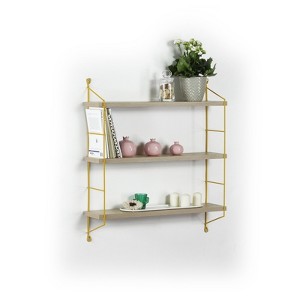 FONTOI 3 Tier Floating Storage Shelves Wall Mounted, Hanging Shelf for Books and Collectibles, Oak, 24"*27"*6" - 1 of 4