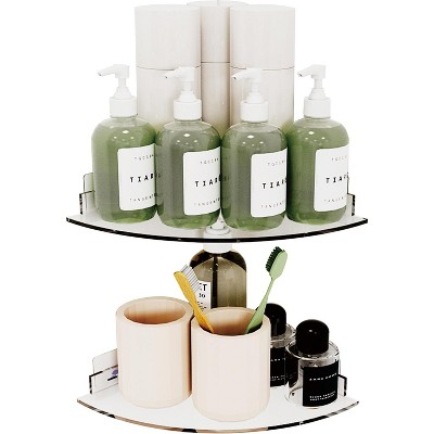 Attop Acrylic Corner Shower Shelf 2-Pack - Wall-Mounted Bathroom Shelf for Glass/Tile/Smooth Walls, Space-Saving Storage Organizer