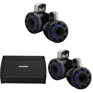 Kicker Marine 4 Ch Amp & ( 2 pair ) 8" LED KMXL Charcoal Tower Speaker Audio Upgrade ( 48KXMA500.4, 51KMTCXL8) - 1 of 4