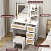 Rattan Vanity Desk with Mirror & Lights, Boho Makeup Table with 4 Drawers, 3 Open Shelves, Large Storage Space for Bedroom (White) - 4 of 4