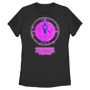 Womens Stranger Things Vecna Bright Neon Pink Badge T Shirt - 1 of 4