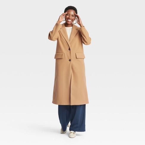 Women s Faux Wool Topcoat A New Day Tan S Target