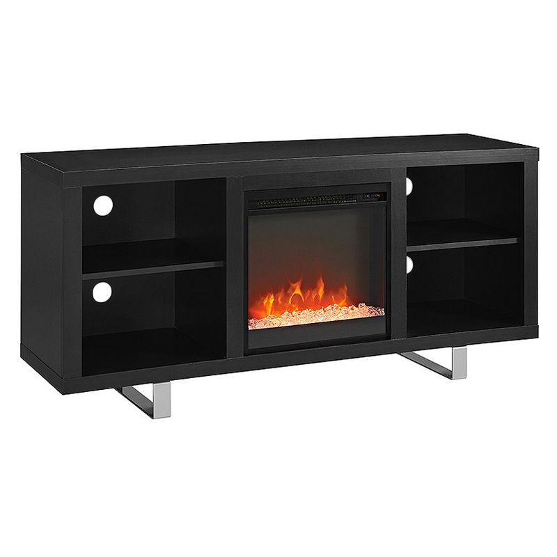 4 Cubby Modern Electric Fireplace with Metal Legs TV Stand for TVs up to 65&#34; Black - Saracina Home, 4 of 10