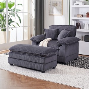 KTMBDW Sofa Chair with Movable Ottoman - Corduroy Cloud Couch Chair Soft Comfy Modern Sofa Chaise Single Sleeper Chair Bed for Living Room - 1 of 4
