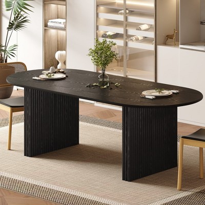 SpassWay 30"H Modern Wood Dining Table Kitchen Table Conference Table Gaming Table with Double Pedestal Black/Natural Wood