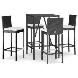 vidaXL Patio Bar Set Outdoor Table and Chair Set with Cushions Poly Rattan - 27.6" Table Length Black 4 Pieces - 1 of 4