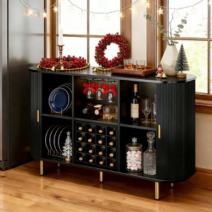 Fluted Wine Bar Cabinet with Storage Wine Rack Glass Holder Buffet Sideboard LED Lights Mid Century Modern - 1 of 4