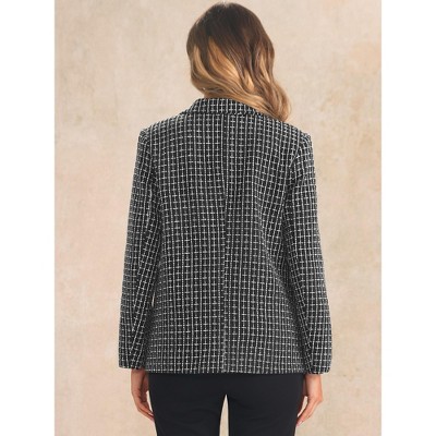 Allegra K Women's Button Front Long Sleeve Plaids Blazer Black X-Large — фото 3