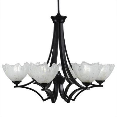 Toltec Lighting Zilo 6 - Light Chandelier in  Matte Black with 7" Gold Ice Shade