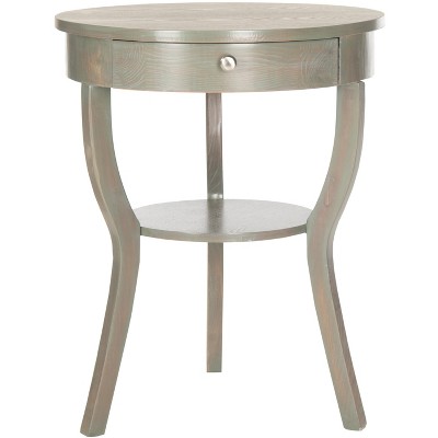 Kendra Round Pedestal End Table W/ Drawer- Ash Grey - Safavieh