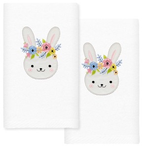 Linum Home Textiles Flower Crown - Embroidered Luxury 100% Turkish Cotton Hand Towels - 1 of 3