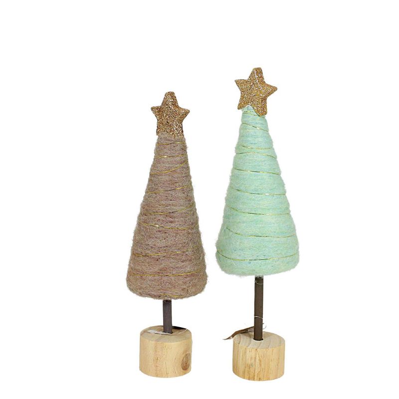 Tag 10.0 Inch Seafoam & Latte Cotton Candy Trees Handmade Wool Wood Base Tree Sculptures, 2 of 4