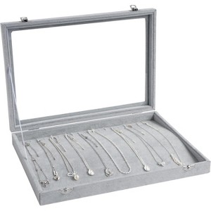 30-Grid Velvet Jewelry Tray with Clear Lid, Stackable Display Case with Removable Organizer - 1 of 4