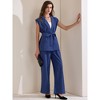 INSPIRE CHIC Women's Summer 2 Piece Outfits Cap Sleeve Tie Waist with Pockets Casual Wide Leg Pant Sets - 2 of 4