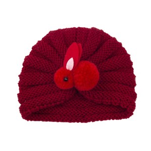 MyKids-USA Newborn Baby Solid Color Rabbit Patched Design Wool Knitting Tire Caps - 1 of 2