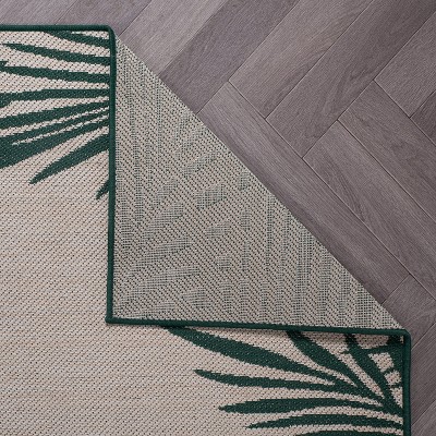 Tropical Palm Floral Green Synthetic 2'x7' Indoor/Outdoor Rug