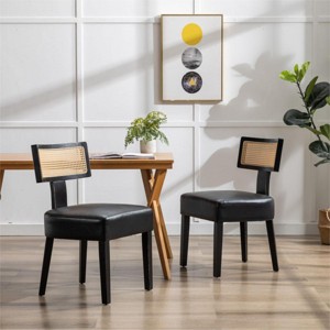 Rattan Dining Chairs Set Of 2 with Rattan Back,Upholstered Cane Back Armless Chairs-Cuddlewood - 1 of 4