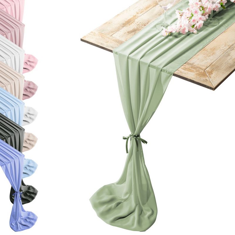 RCZ Décor Silky Touch Chiffon Table Runner With Two Style Ribbon Ties - 10ft.  Table Runner, Wedding Table Runner 29 x 120 Inches, 1 of 6