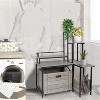 Hidden Cat Litter Box Furniture with Flower Stand and Pull-Out Tray, L-Shaped Cabinet, Brown/Gray - 4 of 4