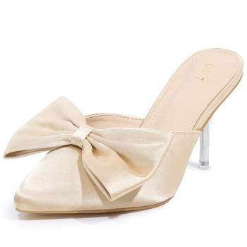 Allegra K Women's Bow Pointed Toe Clear Stiletto Heel Slides Mules