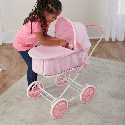 Pink Gingham Metal and Fabric 3-in-1 Doll Stroller