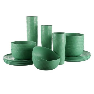 30-Piece Plastic Check Pattern Dinnerware Bundle Set