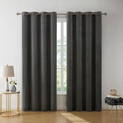 HLC.ME Sawyer Premium Luxurious Lush Velvet Soft Light Filtering Grommet Window Drapery Curtains - Set of 2