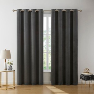 HLC.ME Sawyer Premium Luxurious Lush Velvet Soft Light Filtering Grommet Window Drapery Curtains - Set of 2 - 1 of 4