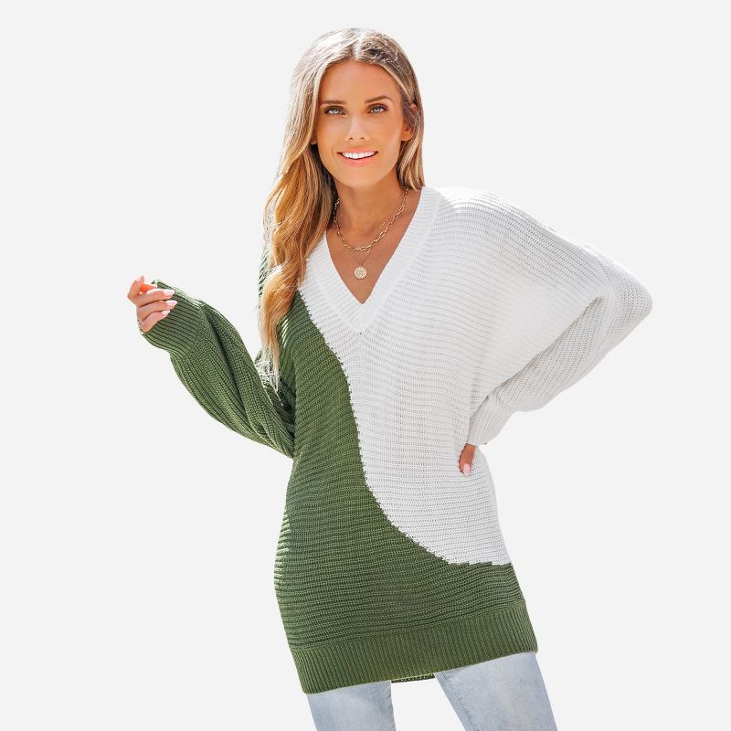 Women's Two-Tone V-neck Sweater - Cupshe, 1 of 9