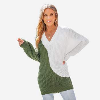 Women's Two-Tone V-neck Sweater - Cupshe