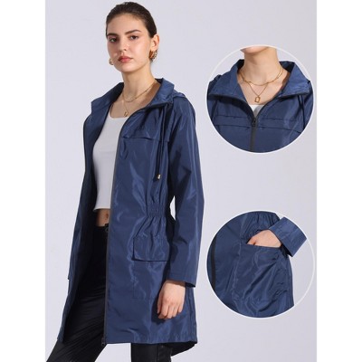 Женские куртки INSPIRE CHIC Women's Lightweight Hooded Raincoat Windbreaker Trench Coat Dark Blue Small — фото 2