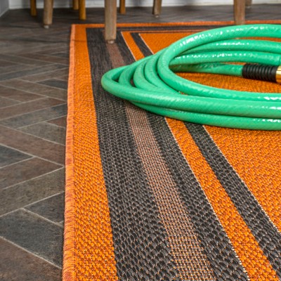 Modern Stripe Border Terracotta/Dark Gray 3' x 5' Indoor/Outdoor Rug