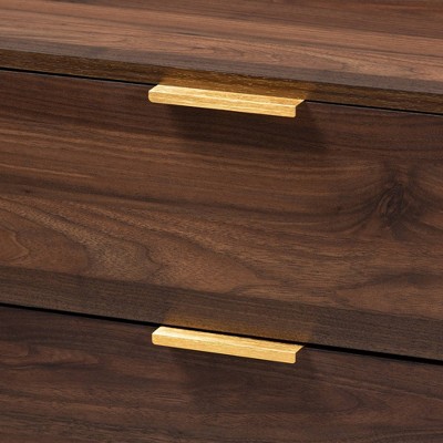 Lena Mid-Century Walnut 3-Drawer Chest with Gold-Tone Handles