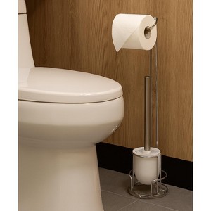 Home Mart Goods Matte Black Toilet Paper Holder Stand With Phone/Wipes Shelf & Toilet Brush - 24" Tall - 1 of 3