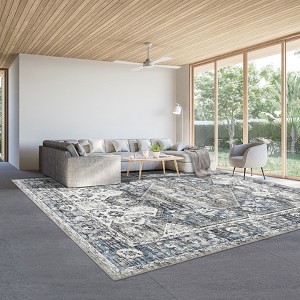 Boho Vintage Floral Faux Wool Area Rug Elegant Distressed Floor Mat for Living Room Bedroom Kitchen Living Room Dining Area Laundry Room and Entrance - 1 of 4
