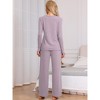 cheibear Women's Long Sleeve Button Down Tops with Pants Sleepwear Pajamas Sets - 4 of 4