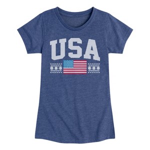 Girls' - Instant Message - USA Sport Sweater Fitted Short Sleeve Graphic T-Shirt - 1 of 4