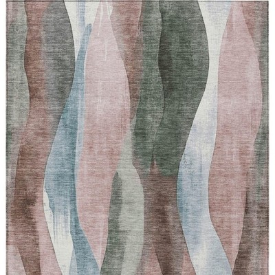 Salmon And Denim Blue Abstract Washable Indoor Outdoor Area Rug