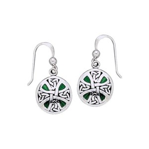 Slickblue Women's Celtic Cross Drop Earrings, Sterling Silver with Malachite Gemstones, Knotwork Design, 0.6 Inch - 1 of 4